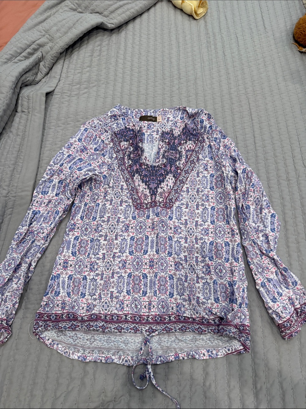 crosby. Purple and Blue Printed Boho V-Neck Tunic